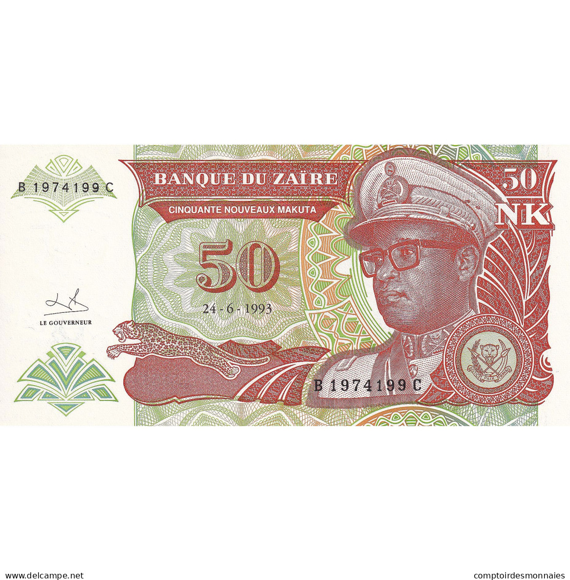 Billet, Zaïre, 50 Nouveaux Makuta, 1993-06-24, KM:51, NEUF - Zaire