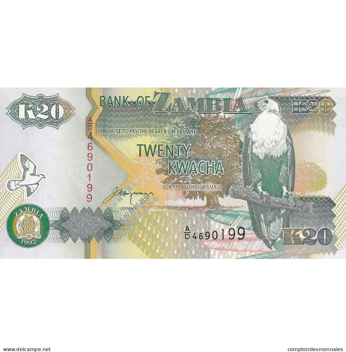 Billet, Zambie, 20 Kwacha, 1992, KM:36b, NEUF - Zambie