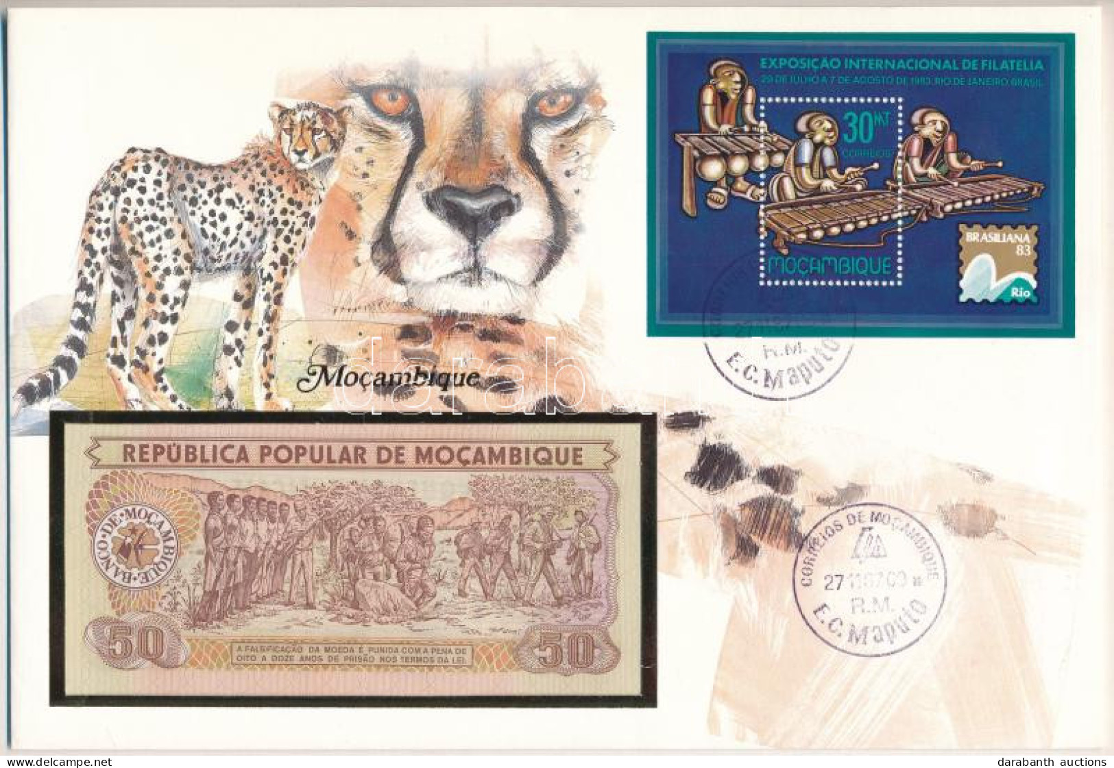 Mozambik 1983. 50M Felbélyegzett Borítékban, Bélyegzéssel T:UNC  Mozambique 1983. 50 Meticais In Envelope With Stamp And - Sin Clasificación