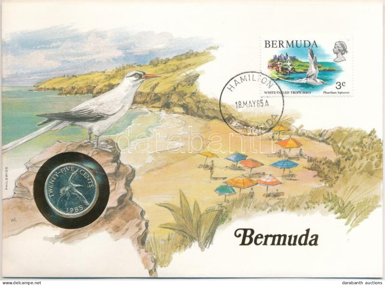 Bermuda 1985. 25c Felbélyegzett Borítékban, Bélyegzéssel, Német Nyelvű Leírással T:UNC Bermuda 1985. 25 Cents In Envelop - Zonder Classificatie