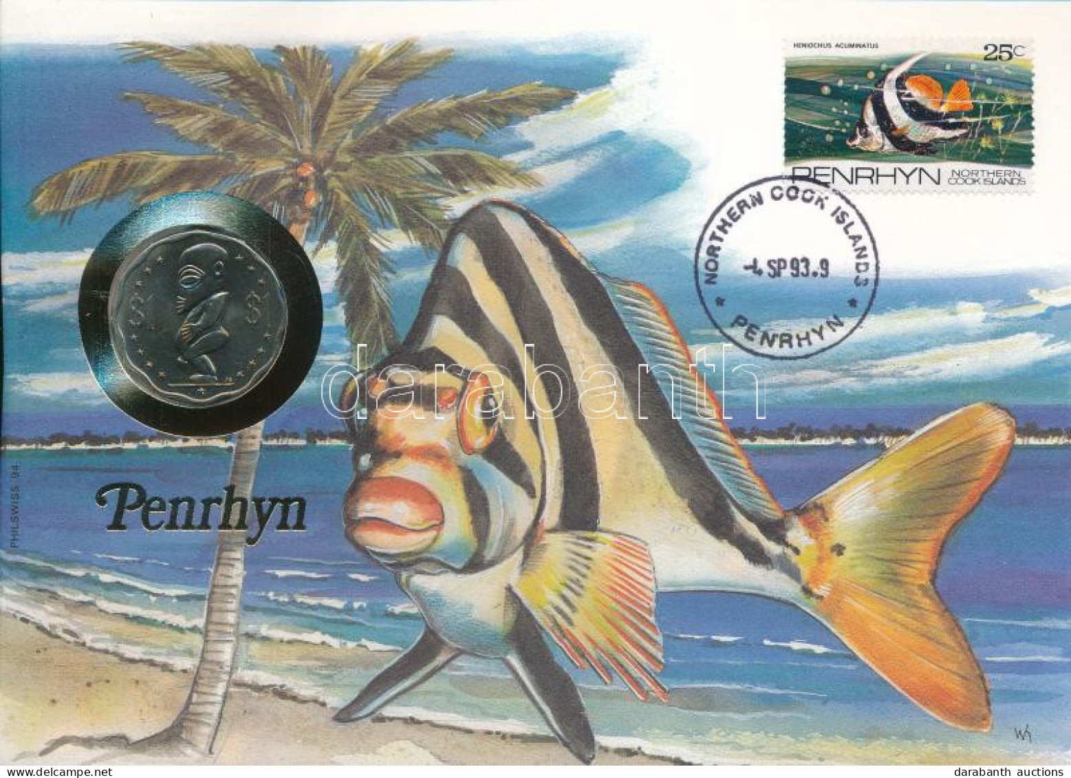 Cook-szigetek / Penrhyn 1992. 1$ Felbélyegzett Borítékban, Bélyegzéssel, Német Nyelvű Leírással T:UNC Cook Islands / Pen - Sin Clasificación