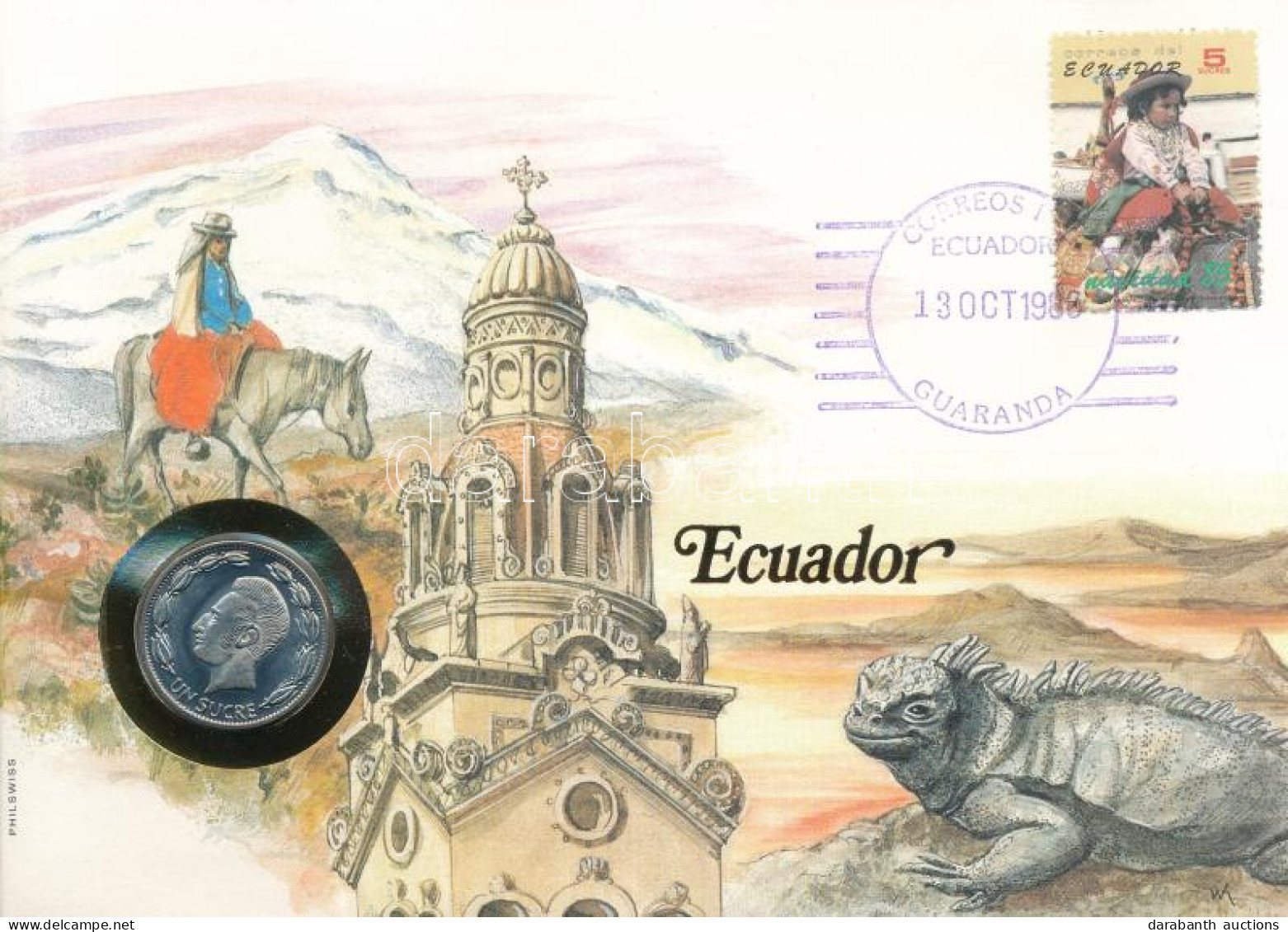 Ecuador 1985. 1S Felbélyegzett Borítékban, Bélyegzéssel, Német Nyelvű Leírással T:UNC Ecuador 1985. 1 Sucre In Envelope  - Non Classés