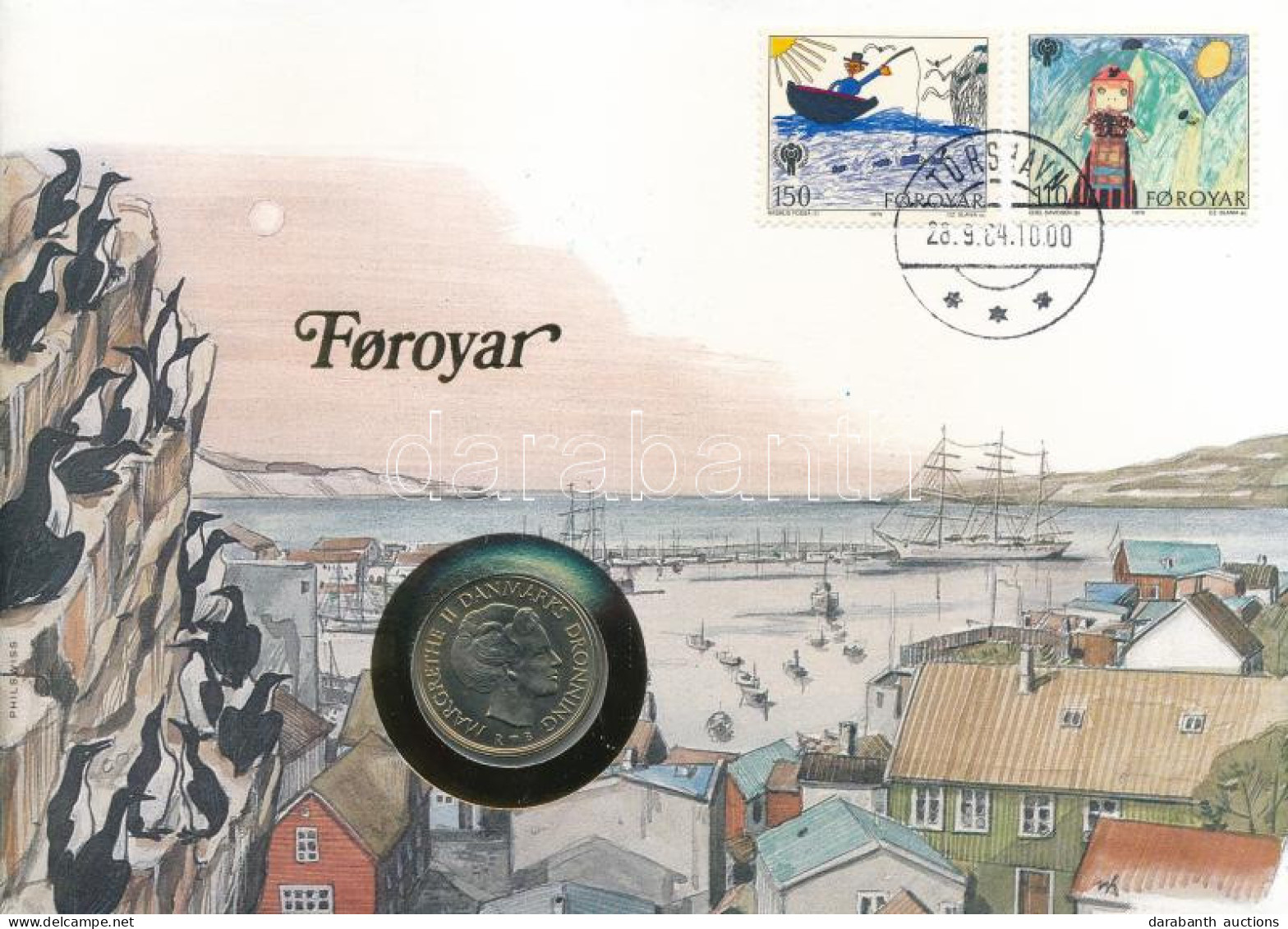 Feröer-szigetek 1984. 1Kr Cu-Ni Felbélyegzett Borítékban, Bélyegzéssel, Német Nyelvű Leírással T:1 Faeroe Islands 1984.  - Unclassified