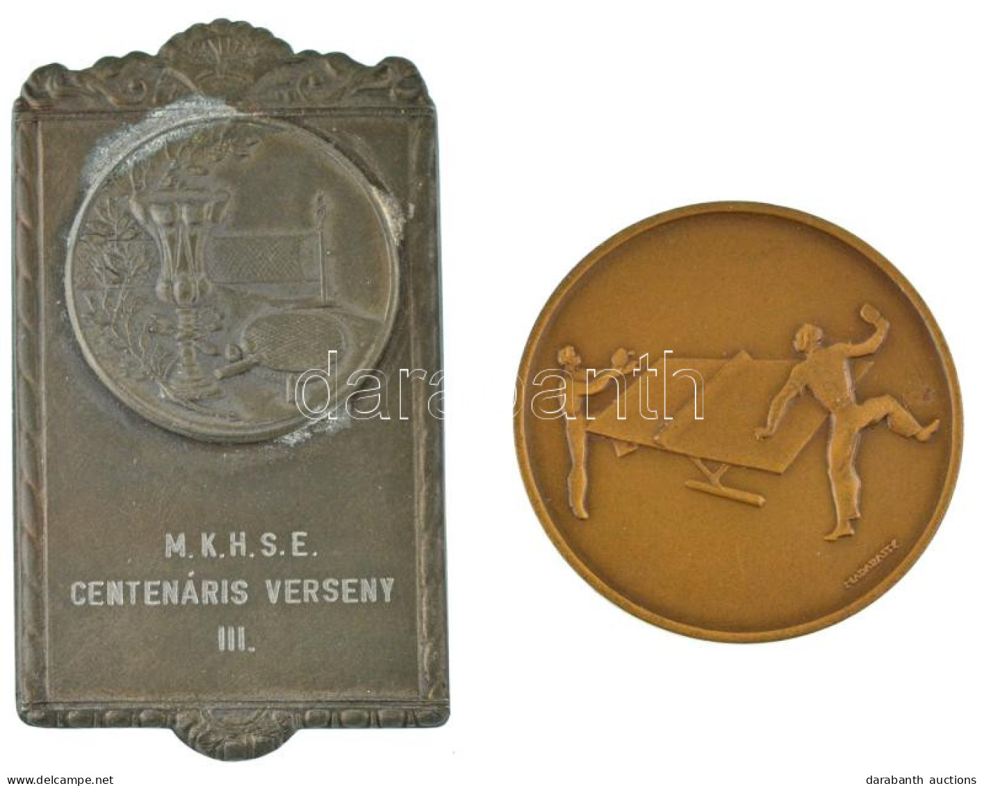 Madarassy Walter (1909-1994) 1950. Bronz Asztali Tenisz Díjérem, Hátoldalán "CS.B. 1950. ősz" Gravírozással (40mm) + Zn  - Sin Clasificación