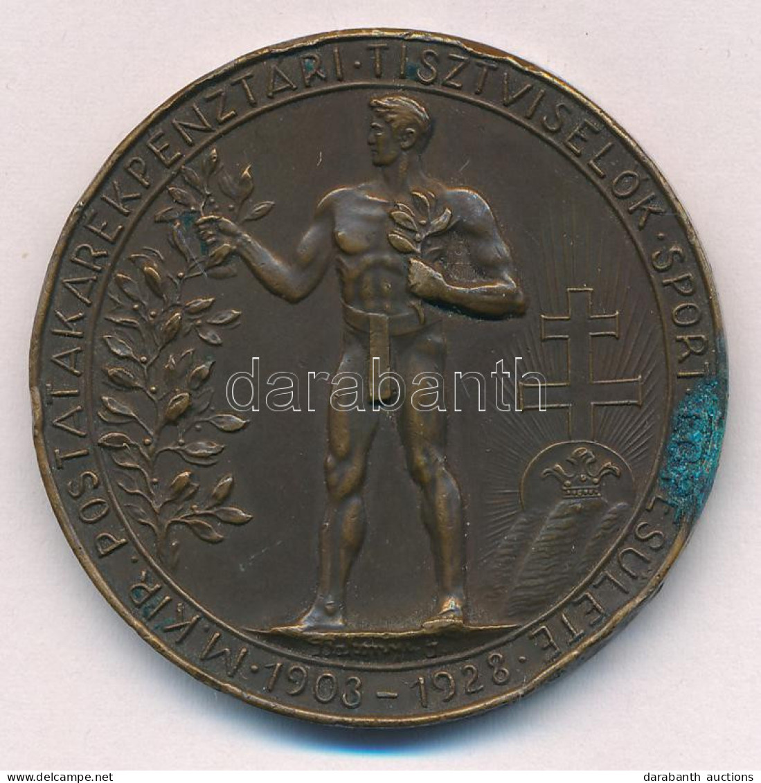 1928. "M. Kir. Postatakarékpénztári Tisztviselők Sport Egyesülete - 1903-1928" Kétoldalas Bronz Díjérem (43mm) T:XF Korr - Non Classés