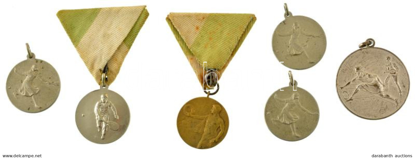 1928-1930. 6db-os Bronz Tenisz Díjéremtétel, Ebből 5db Ezüstözött, 2db Pedig Mellszalagon (28mm, 30mm és 39mm) T:AU-VF - Ohne Zuordnung