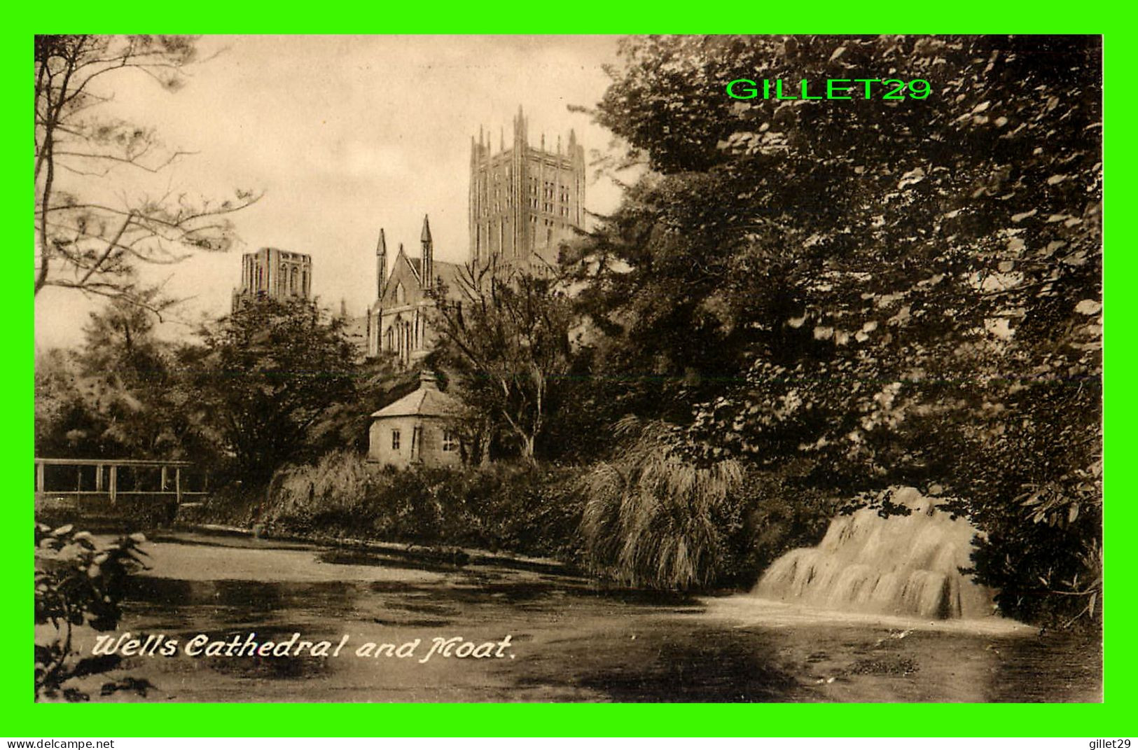 WELLS, SOMERSET, UK - WELLS CATHEDRAL AND MOAT -  PUB. BY T. W. PHILLIPS - - Wells