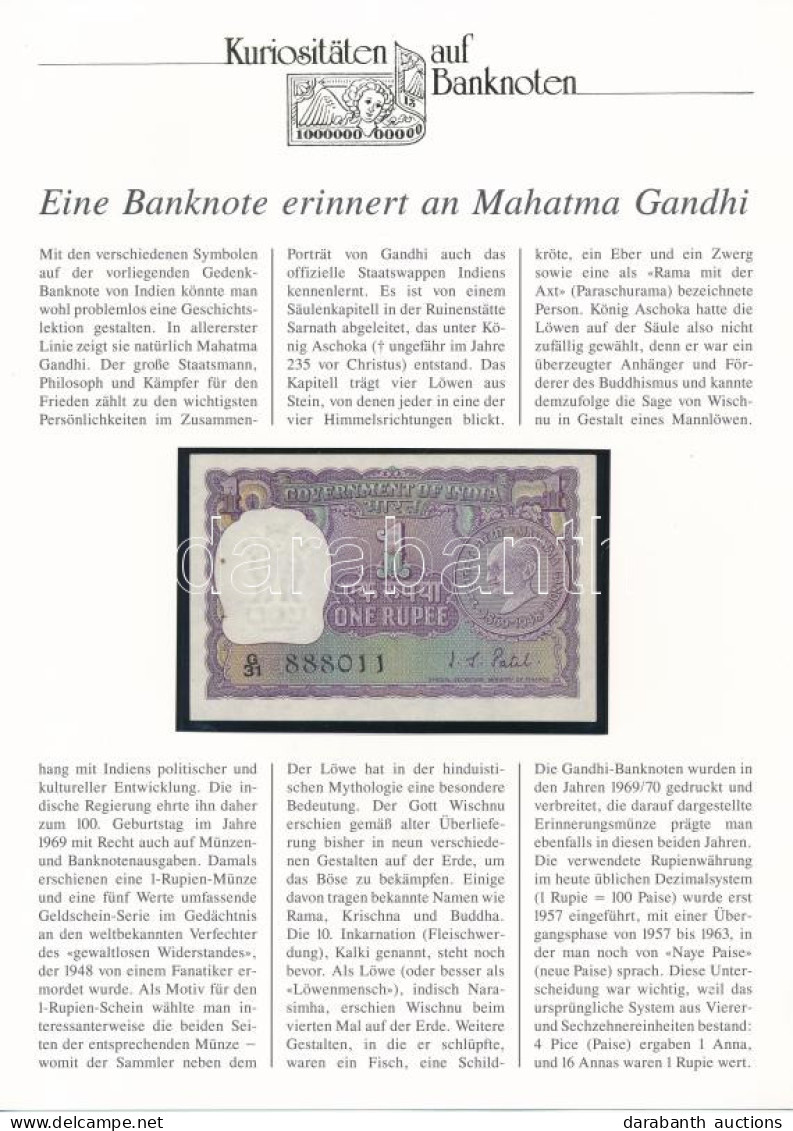 India 1969. 1R "Gandhi" Német Nyelvű Leírással T:I India 1969.1 Rupee "Gandhi" With German Description C:AU Krause P# 66 - Non Classés