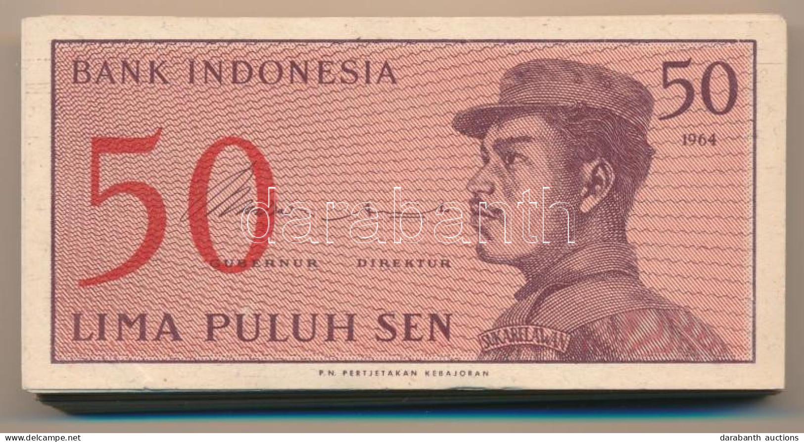 Indonézia 1964. 50s (100x) Sorszámkövető Sorozatokkal T:UNC-XF Indonesia 1964. 50 Sen (100x) With Consecutive Serials C: - Non Classés