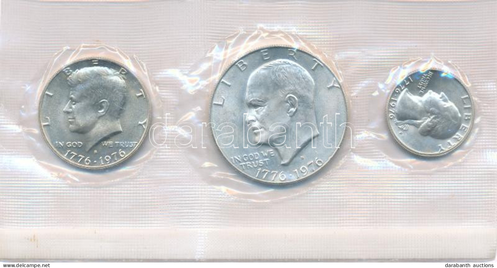 Amerikai Egyesült Államok 1976S 1/4$ Ag "Washington" + 1/2$ Ag "Kennedy" + 1$ Ag "Eisenhower" "Bicentennial" Szettben, M - Sin Clasificación