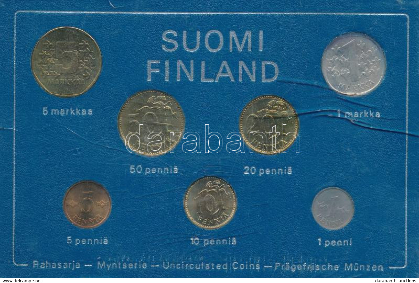 Finnország 1974. 1p-5M (7xklf) Forgalmi Sor Plasztik Tokban T:UNC A Tok Sérült Finland 1974. 1 Penni - 5 Markka (7xdiff) - Zonder Classificatie