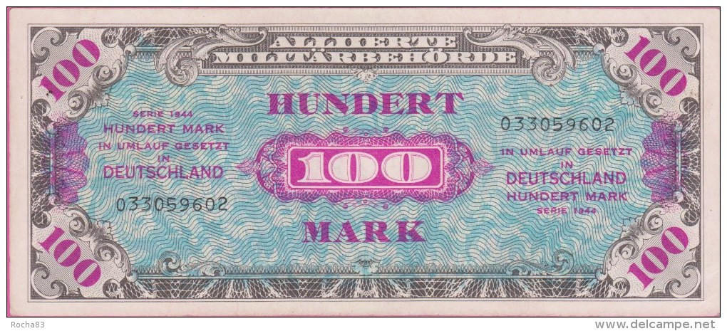 ALLEMAGNE - 100 Mark 1944 Occupation USA - Pick 197a ( Avec F Rare ) - SUP - 100 Mark