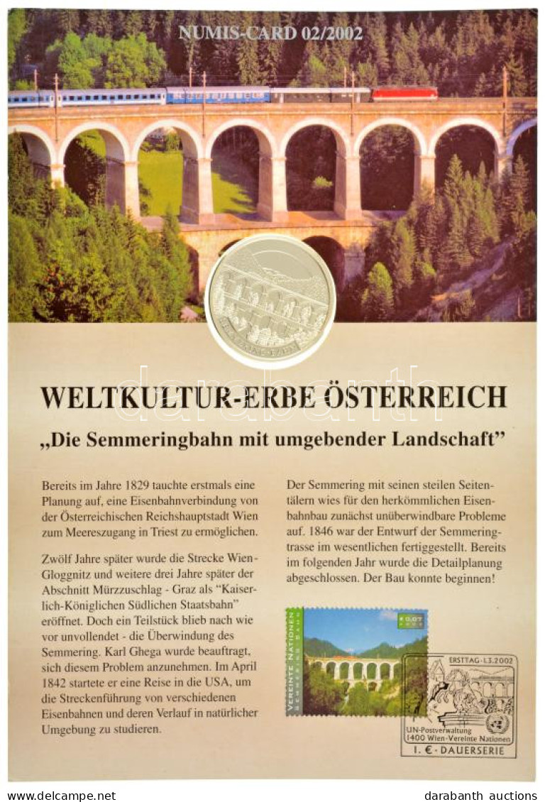 Ausztria 2002. "Semmeringi Vasút" Kétoldalas Ag Emlékérem Felbélyegzett Karton Díszlapon Bélyegzéssel (15g/0.999/35mm) T - Unclassified