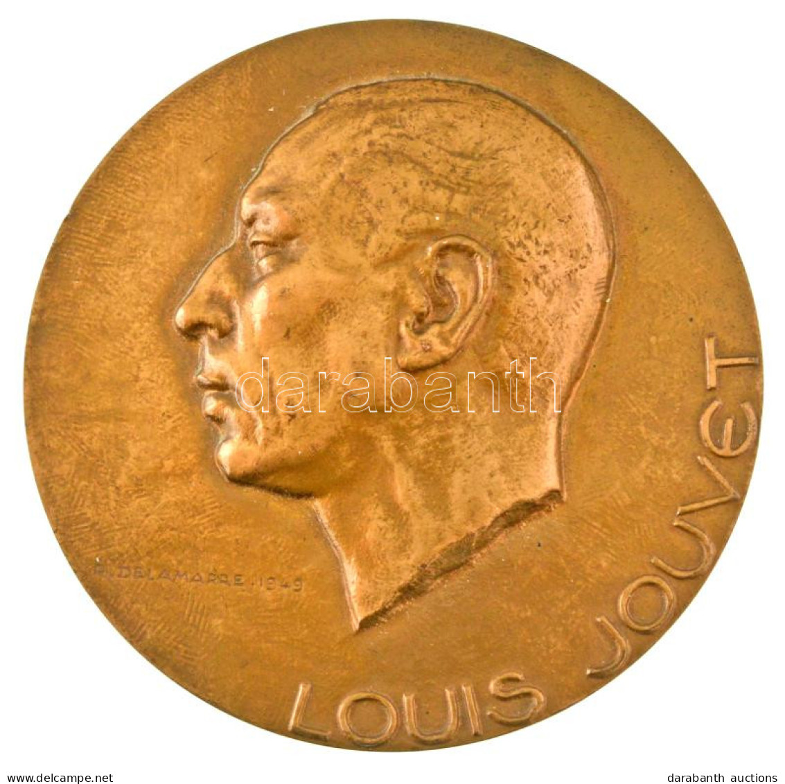 Franciaország 1949. "Louis Jouvet" Kétoldalas Bronz Emlékérem. Szign.: R. Delamarre (67mm) T:UNC,AU Apró Ph. France 1949 - Sin Clasificación