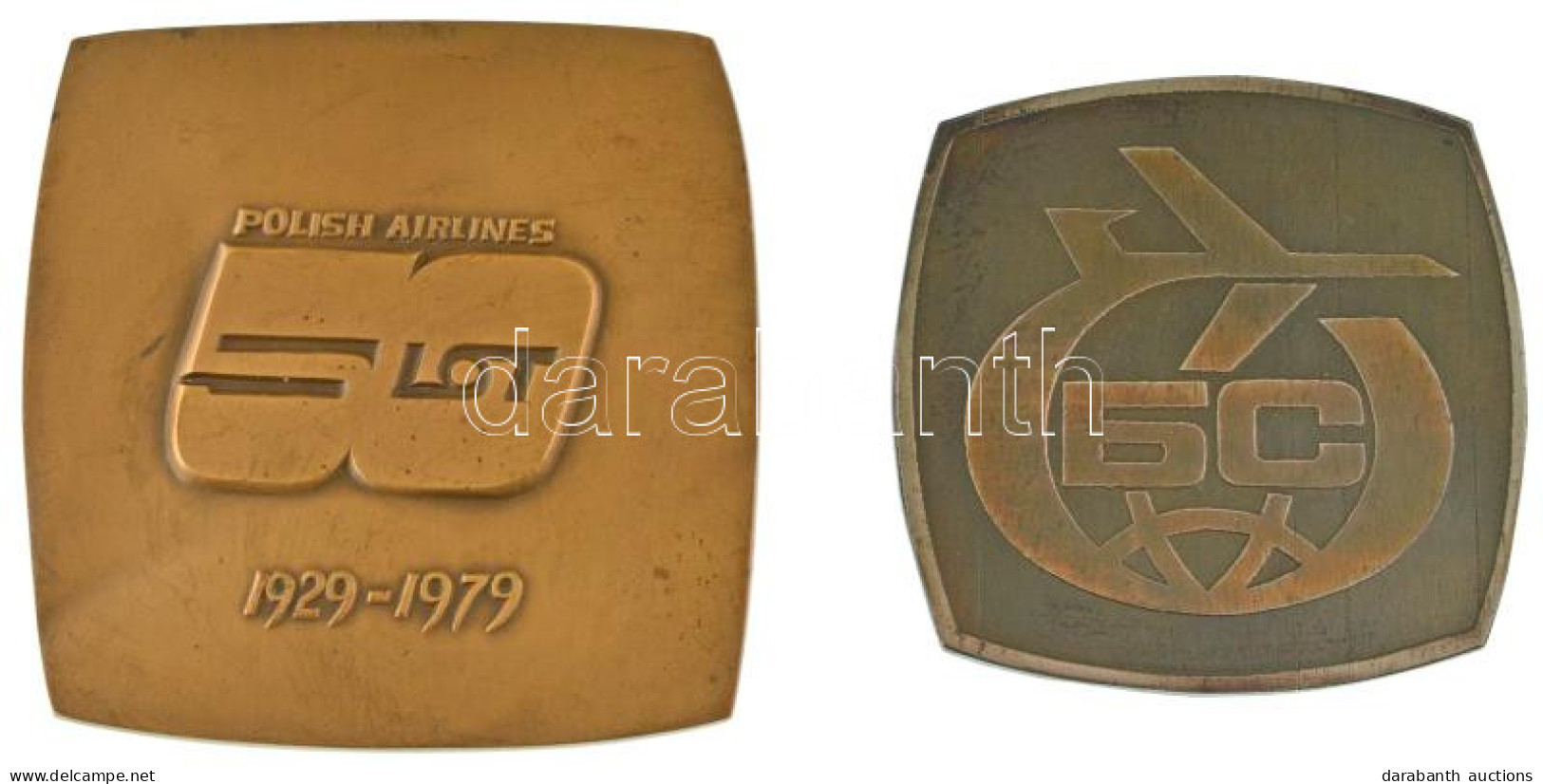 Lengyelország 1979. "A LOT Lengyel Légitársaság 50. évfordulója - 1929-1979" Kétoldalas Bronz Emlékplakett (65x65mm) + 1 - Unclassified
