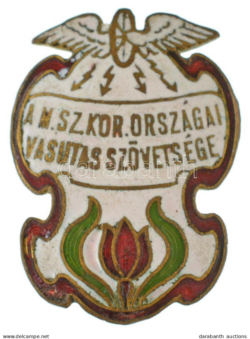 ~1905-1910. "A Magyar Szent Korona Országai Vasutas Szövetsége" Zománcozott Fém Jelvény, Alsó Részén A Tulipános Iparvéd - Ohne Zuordnung