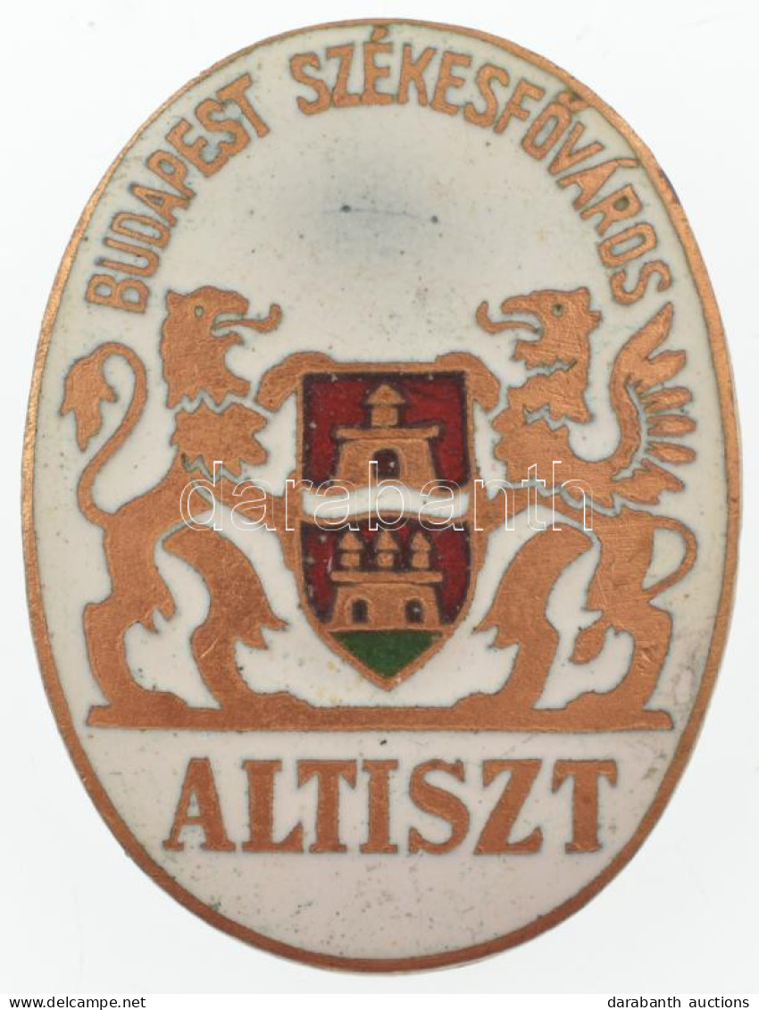 ~1920-1930. "Budapest Székesfőváros - Altiszt" Zománcozott Bronz Gomblyukjelvény (36x27mm) T:XF Apró Zománcrepedés - Unclassified