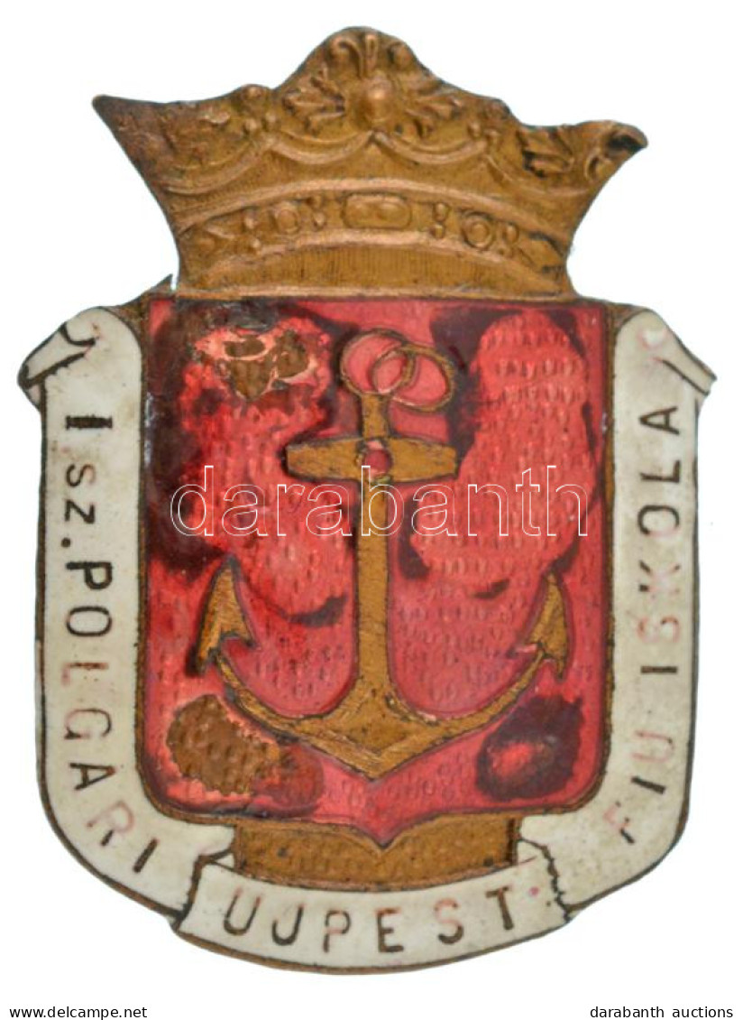 ~1930. "I. Számú Polgári Fiúiskola Újpest" Zománcozott Bronz Iskolajelvény (47x36mm) T:VF Zománchiba, Letört Tű, A Hátol - Unclassified