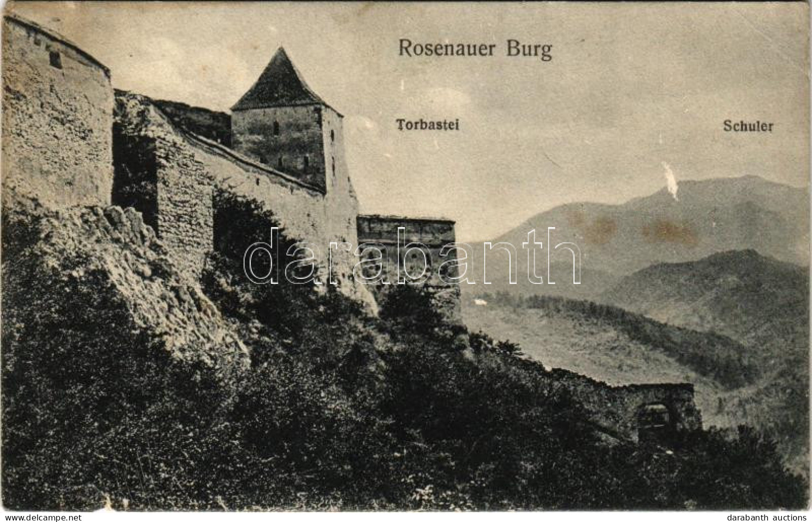 T3/T4 Barcarozsnyó, Rozsnyó, Rosenau, Rasnov; Torbastei, Schuler / Vár és Bástya. G. Gutt / Castle And Bastion (szakadás - Unclassified