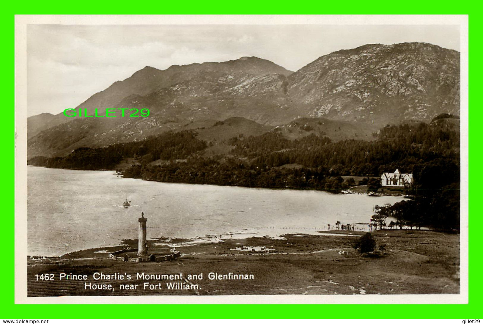FORT WILLIAM, SCOTLAND - PRINCE CHARLIE'S MONUMENT AND GLENFINNAN HOUSE - REAL PHOTOGRAPH - - Inverness-shire