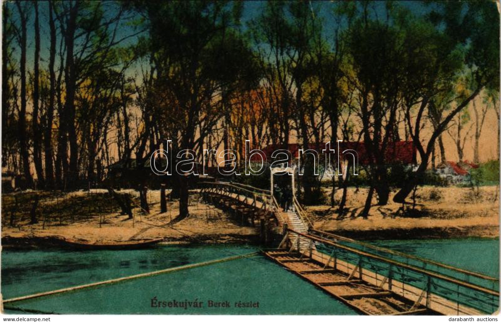 ** T2 Érsekújvár, Nové Zámka; Berek Részlet, Hajóhíd. Vasúti Levelezőlapárusítás 4. 1918. / Pontoon Bridge - Sin Clasificación