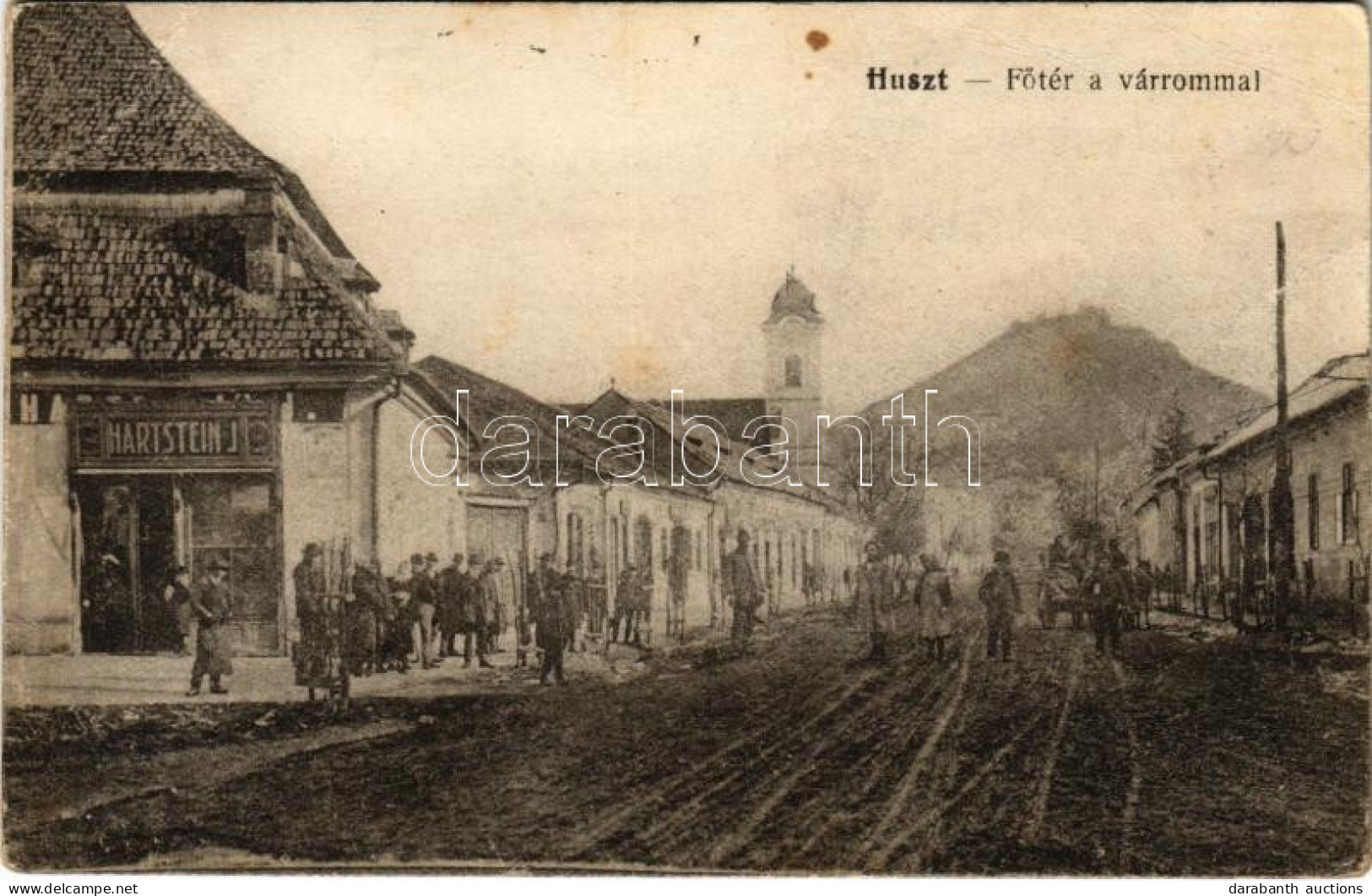 ** T3 Huszt, Chust, Khust; Fő Tér és Várrom, Hartstein J. üzlete. Mandlovits Lipót Kiadása / Main Square, Castle Ruins,  - Ohne Zuordnung