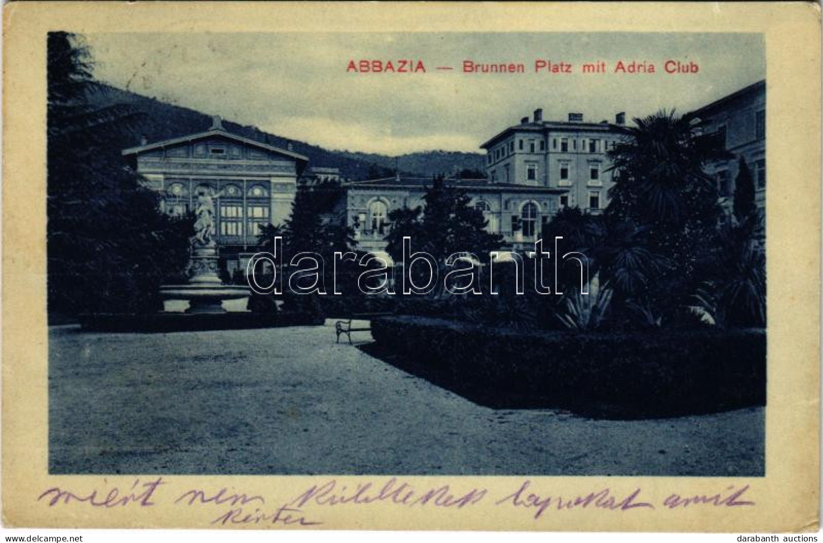 T2/T3 1913 Abbazia, Opatija; Brunnen Platz Mit Adria Club (EK) - Zonder Classificatie