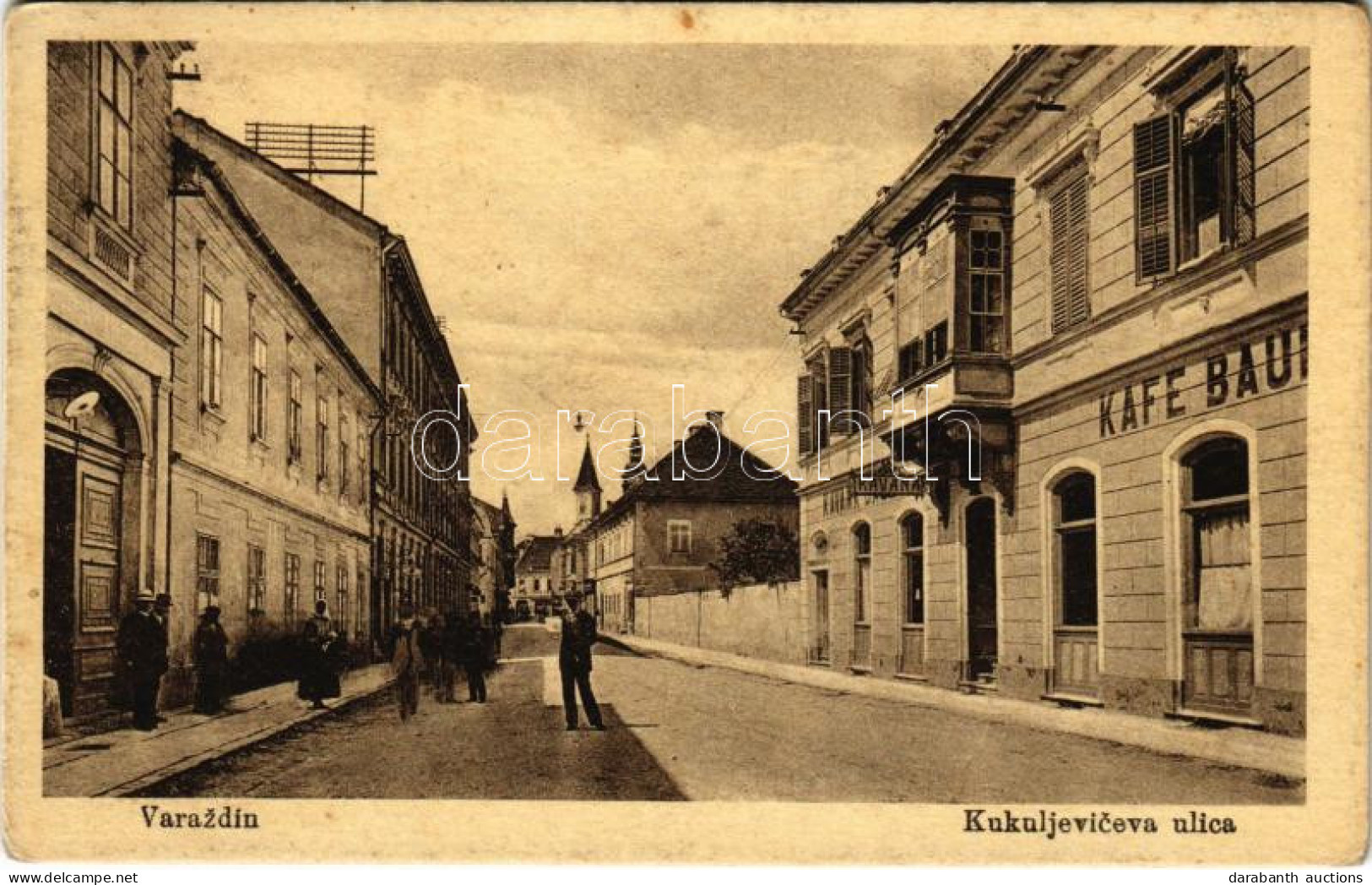 T2 1918 Varasd, Warasdin, Varazdin; Kukuljevica Ulica, Kavana Bauer / Utca és Kávéház / Street And Cafe - Zonder Classificatie