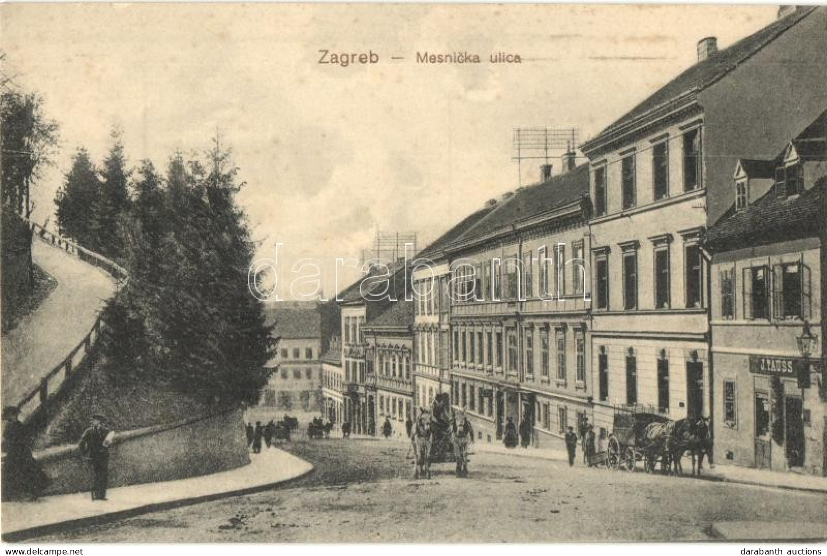 ** T2 Zágráb, Agram, Zagreb; Mesnicka Ulica / Utcakép, J. Tauss üzlete. M. Eisenmenger Kiadása / Street View, Shops - Sin Clasificación