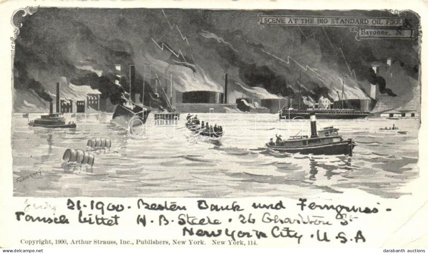 T3 Bayonne Harbour With The Big Standard Oil Fire S: Friederang (EB) - Unclassified