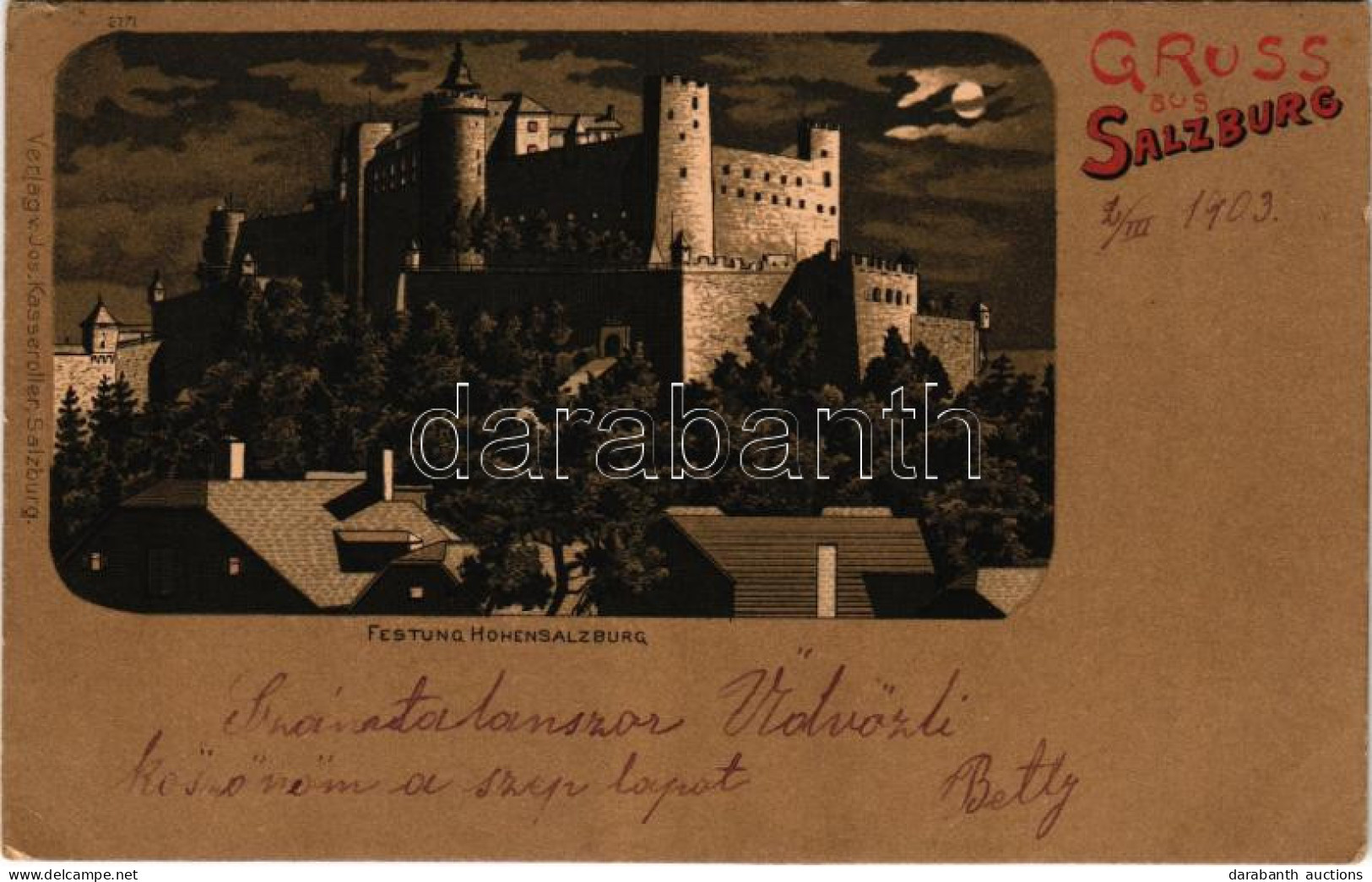 T2/T3 1903 Salzburg, Festung Hohensalzburg / Castle At Night. Litho (EK) - Zonder Classificatie