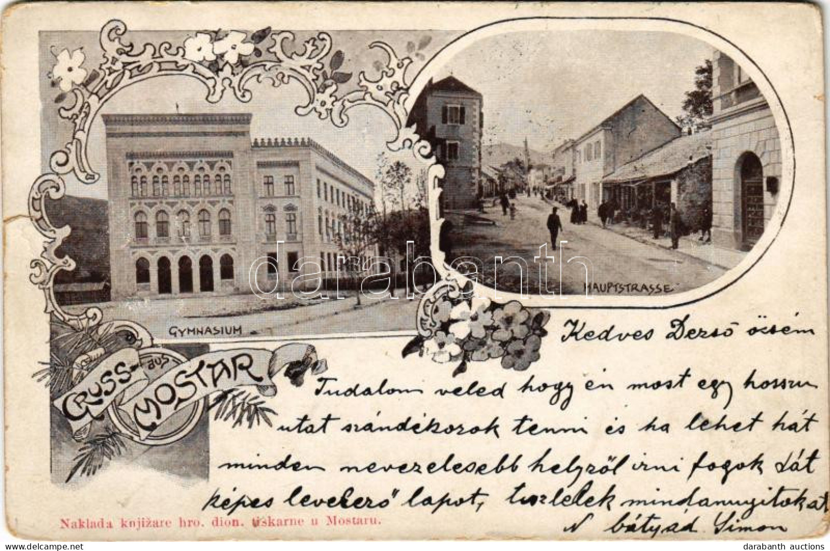 T3 1902 Mostar, Gymnasium, Hauptstrasse / Grammar School, Main Street. Art Nouveau, Floral (tear) - Non Classés