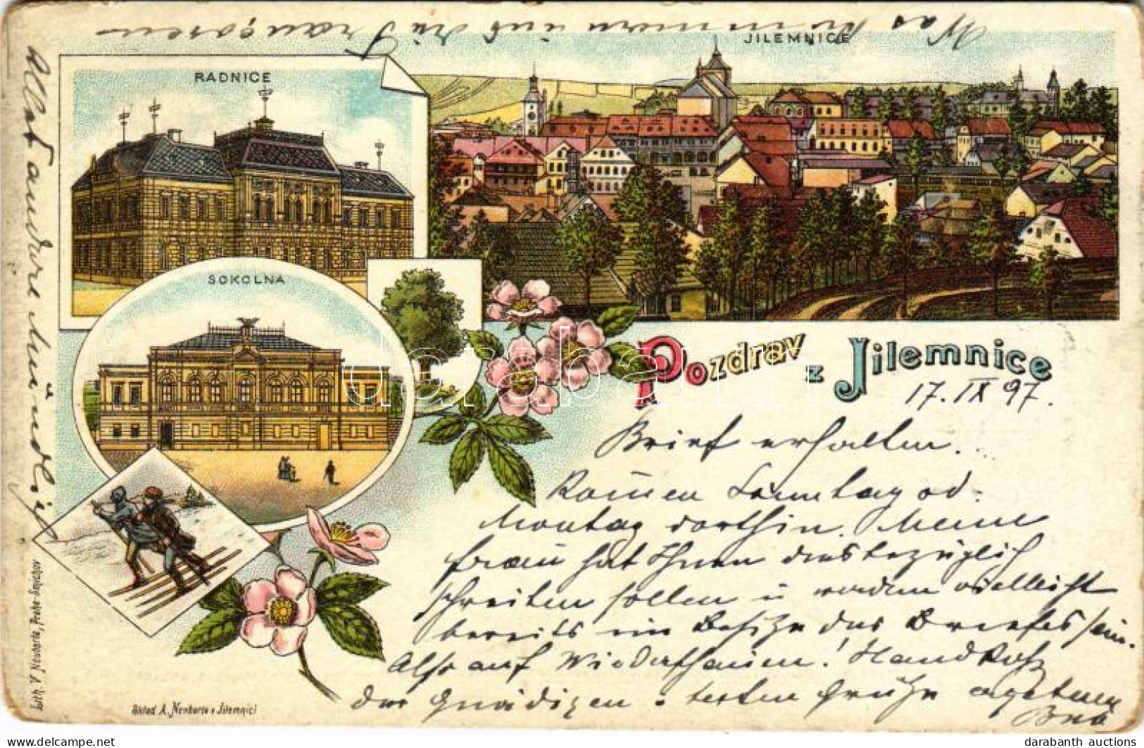 T3 1897 (Vorläufer!) Jilemnice, Radnice, Sokolna / Town Hall, Sokol Building, Winter Sport, Ski. Art Nouveau, Floral, Li - Sin Clasificación