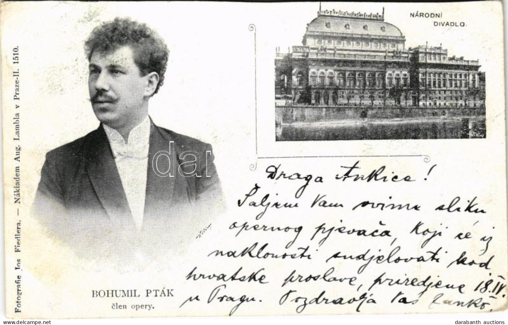 * T4 1898 (Vorläufer) Praha, Prague, Prága; Národní Divadlo, Bohumil Pták Clen Opery / Theatre, Opera Member (cut) - Zonder Classificatie