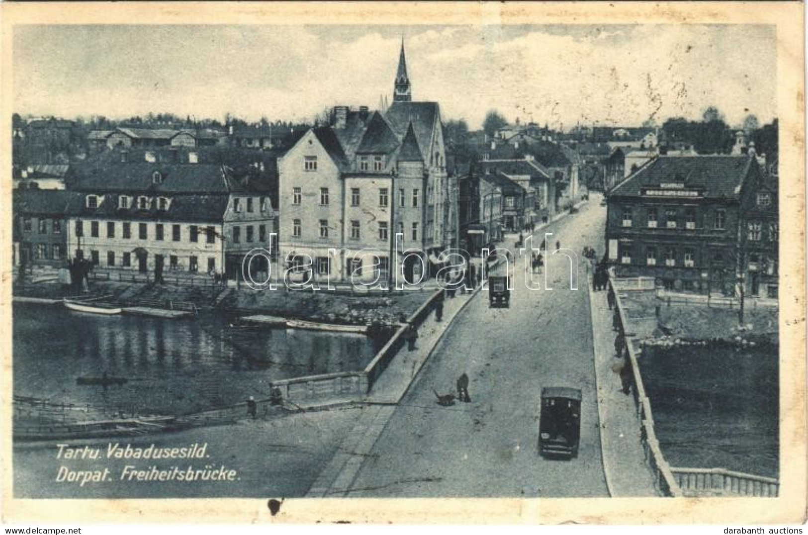 T2/T3 1930 Tartu, Dorpat; Vabadusesild / Freiheitsbrücke / Bridge, Automobile (fl) - Ohne Zuordnung