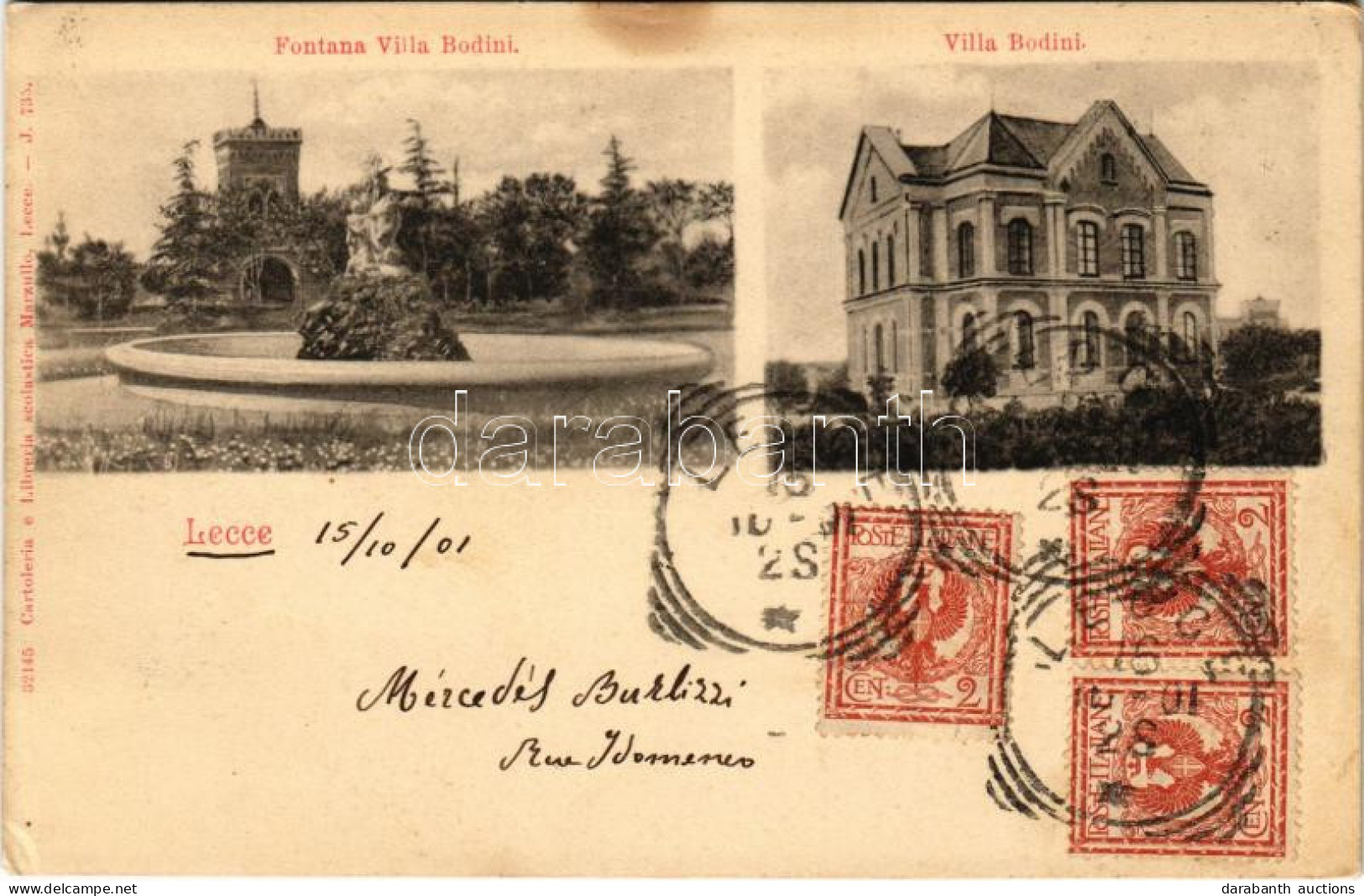 T2/T3 1901 Lecce, Fontana Villa Bodini. TCV Card (fl) - Ohne Zuordnung