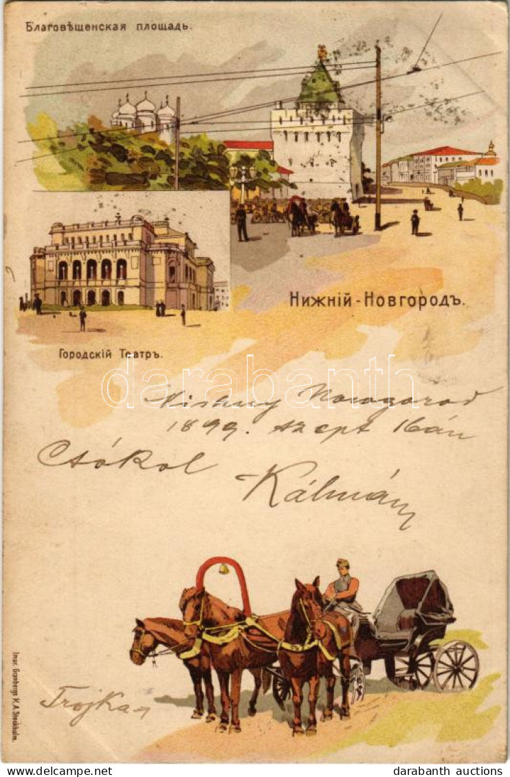 T2/T3 1899 (Vorläufer) Nizhny Novgorod, Street View, Square, Theatre, Troika. Impr. Granbergs K. A. Litho (EK) - Ohne Zuordnung