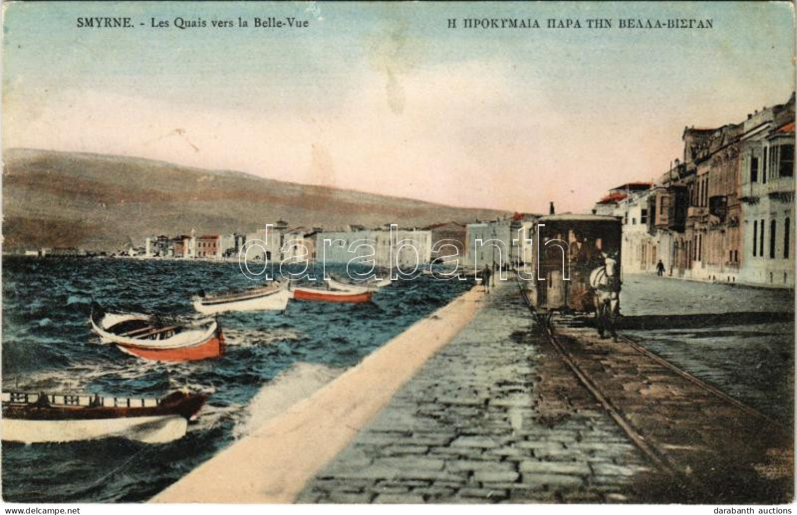 ** T2 Izmir, Smyrna, Smirna; Les Quais Vers La Belle-Vue / Rakpart és Lóvasút / Quay And Horse-drawn Tram - Zonder Classificatie