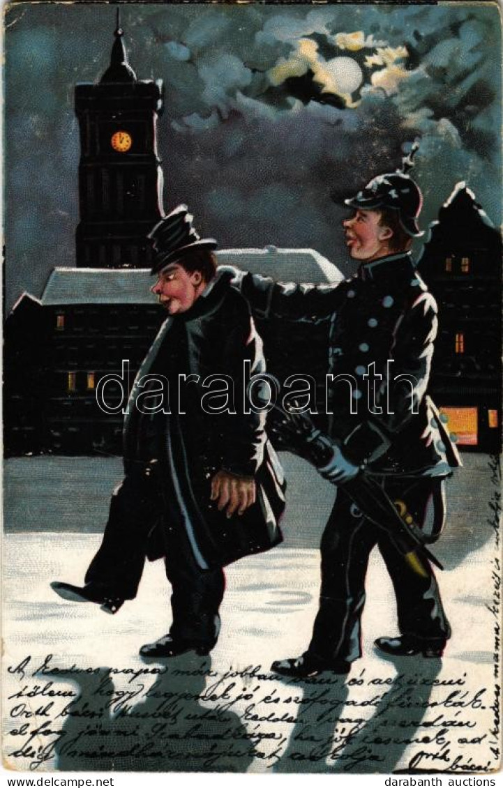 T2/T3 1899 German Policeman At Night In Winter. Litho (EB) - Zonder Classificatie