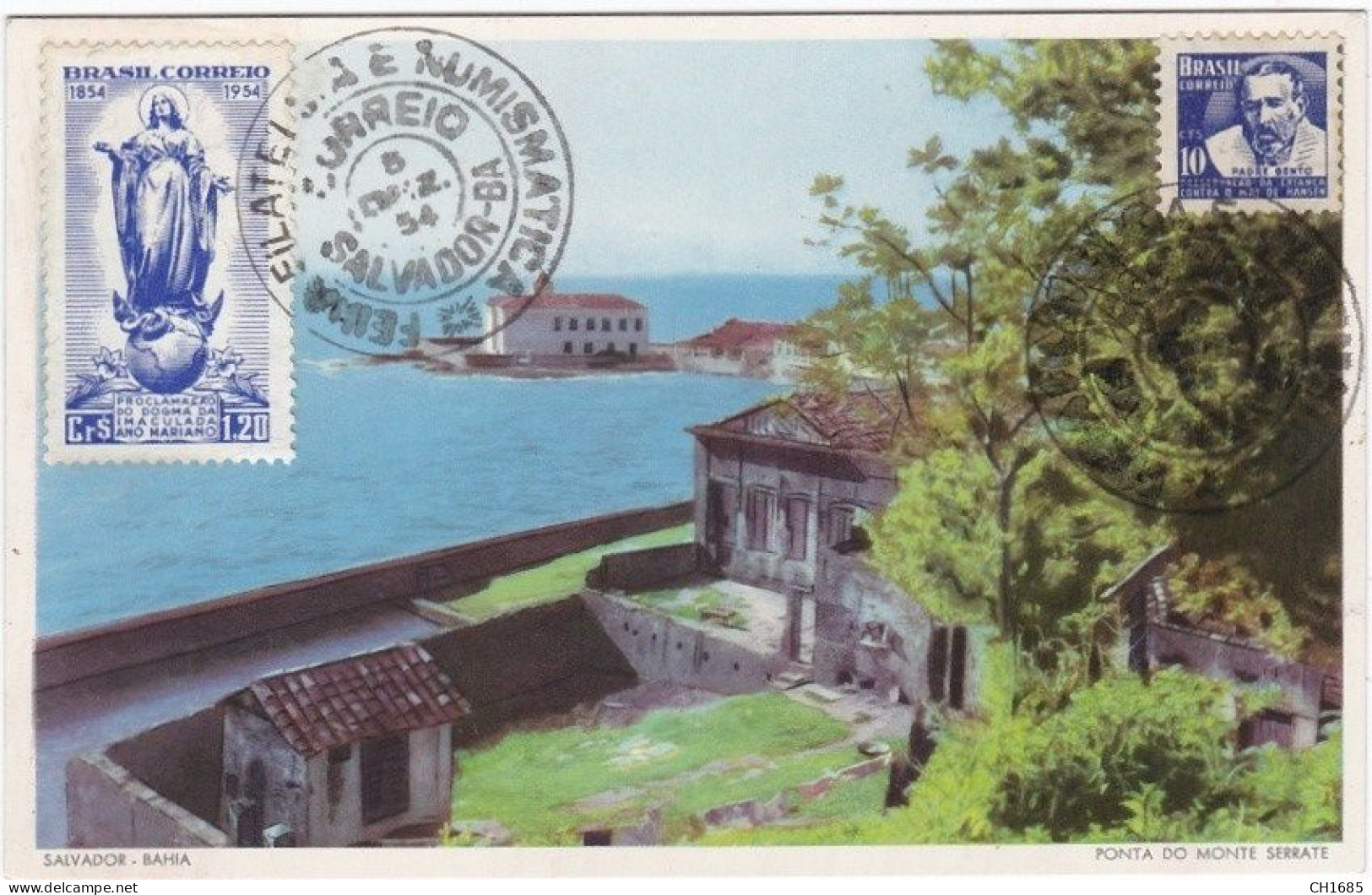 BRESIL : Cachet " Féria Filatelica E Numismatica " Salvador De Bahia 1954 Sur Carte Postale - Brieven En Documenten
