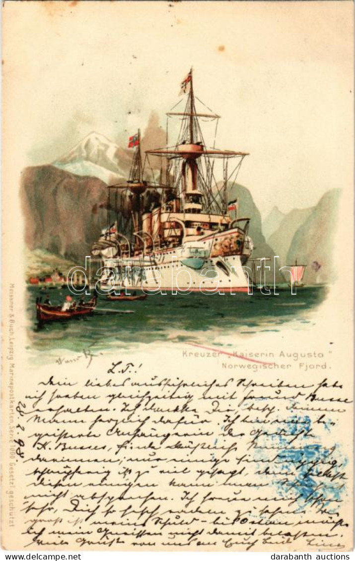 T2 1898 (Vorläufer) Kaiserliche Marine Kreuzer Kaiserin Augusta Norwegischer Fjord. Meissner & Buch Marinepostkarte Seri - Non Classificati