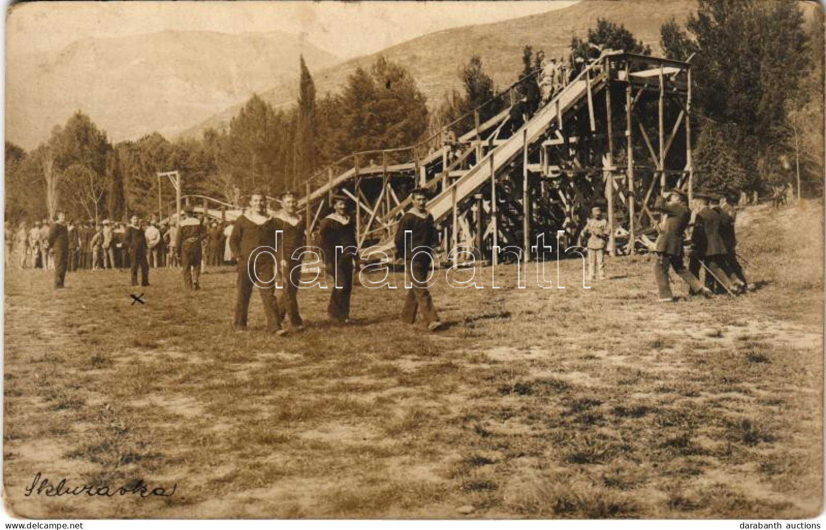 T3 1917 Zelenika, Osztrák-magyar Matrózok Csúszdázás Közben / K.u.K. Kriegsmarine Matrosen / Austro-Hungarian Navy Marin - Non Classificati