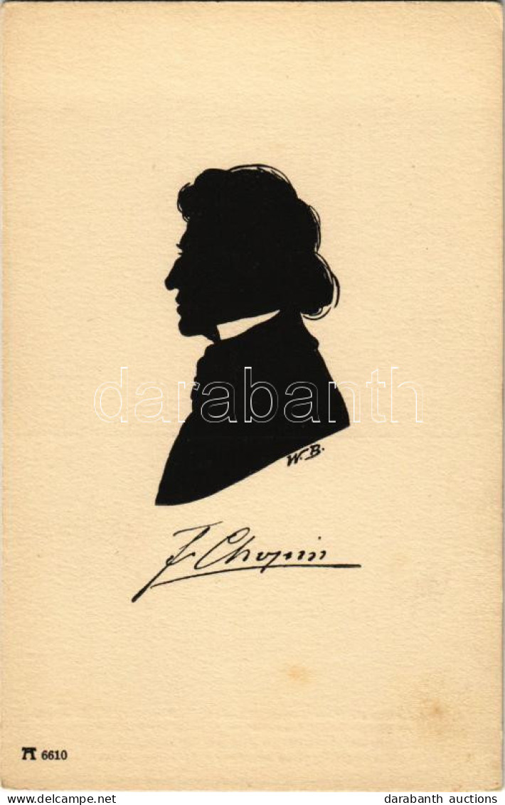 ** T1 Frédéric Chopin. F. A. Ackermann's Kunstverlag Serie 661. 12. Komponisten-Silhouetten S: W. Bithorn - Ohne Zuordnung