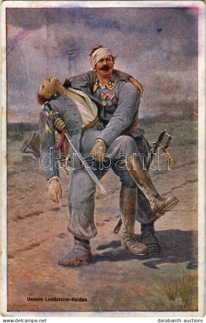 ** T2/T3 Unsere Landsturm-Helden / Népfelkelő Hőseink / WWI Austro-Hungarian K.u.K. Military Art Postcard, Injured Soldi - Zonder Classificatie