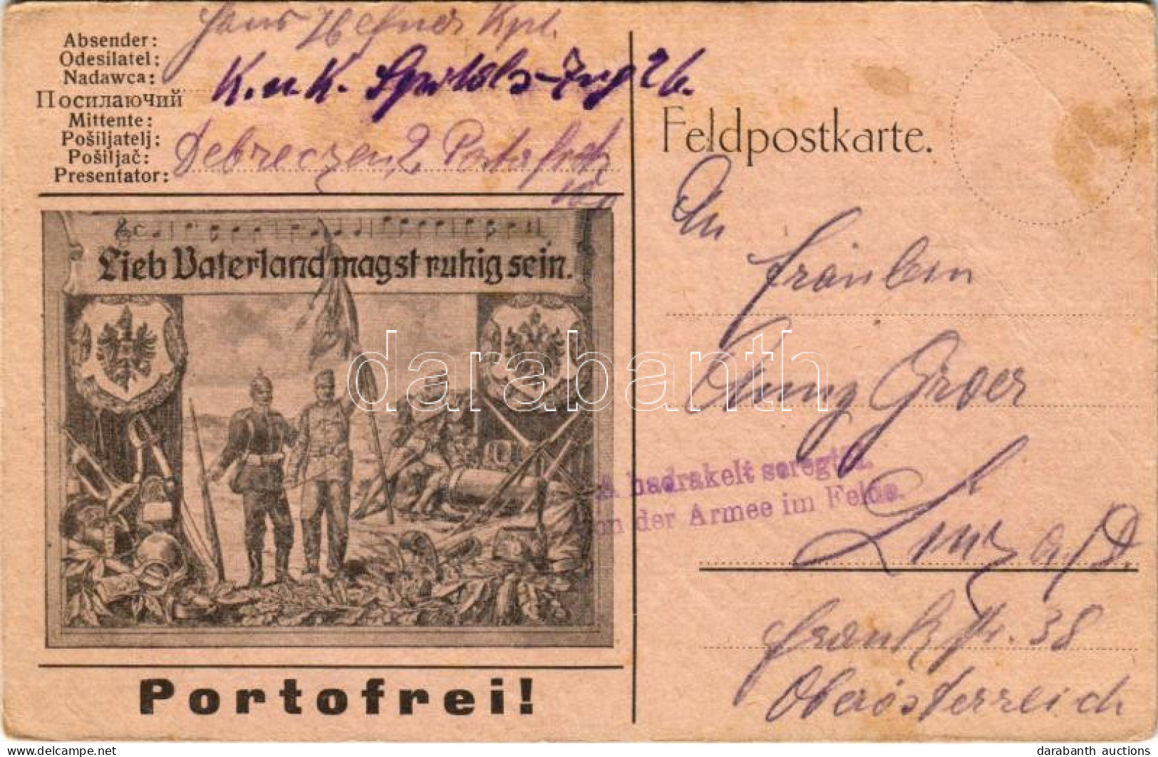 T3 1915 Lieb Vaterland Magst Ruhig Sein. Portofrei! Viribus Unitis Feldpostkarte (EB) - Sin Clasificación