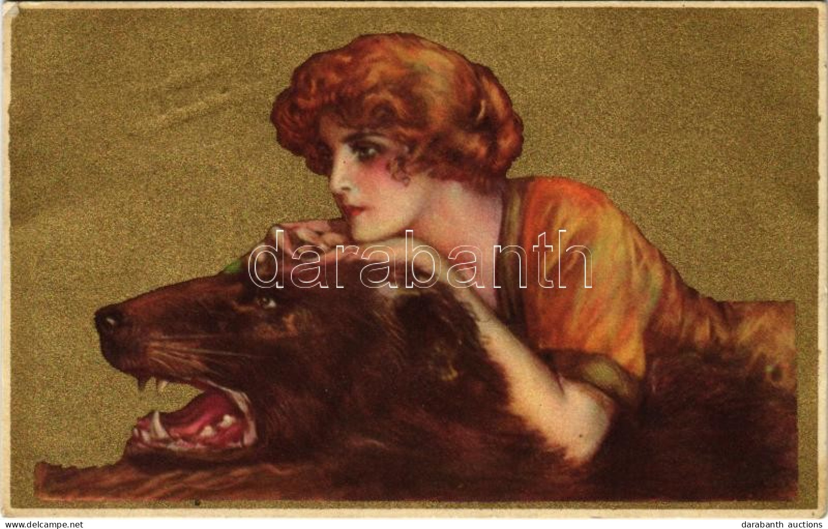 T2/T3 1922 Lady With Bear. Italian Golden Art Postcard. Anna & Gasparini 101-4. Unsigned Corbella (EK) - Non Classés