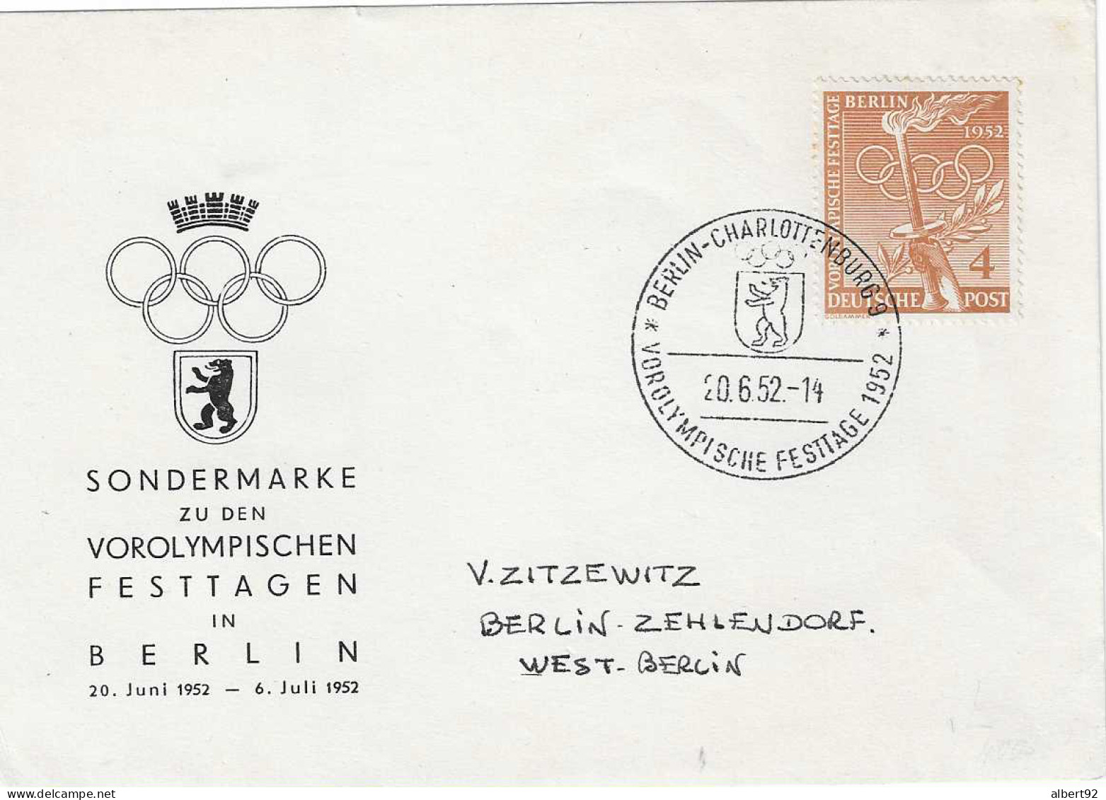 1952 Festival Préolympique De Berlin Pour Les Jeux Olympiques D'Helsinki 1952 - Zomer 1952: Helsinki