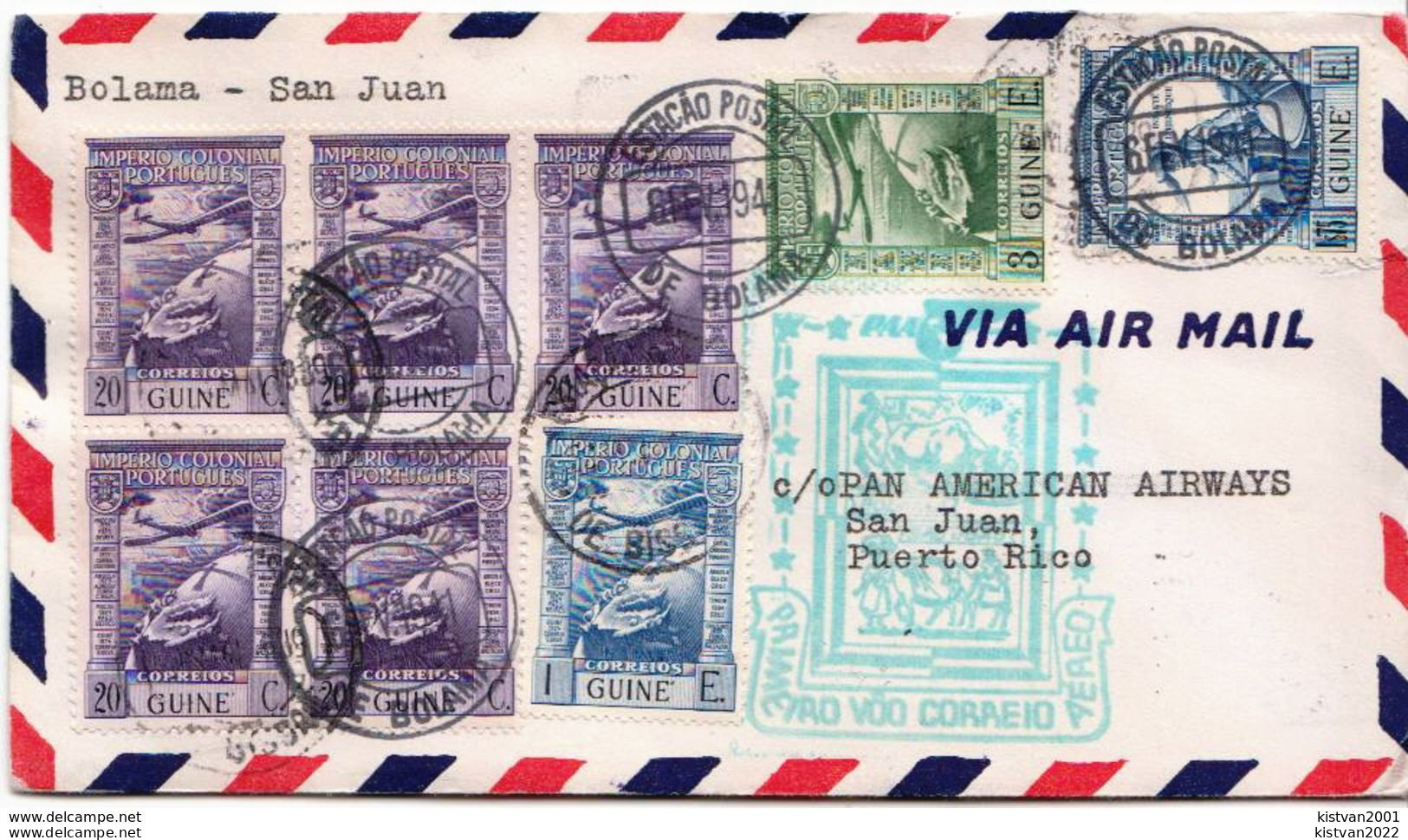 First Fly Cover To San Juan, Porto Rico On 6th February 1941 - Guinée Portugaise