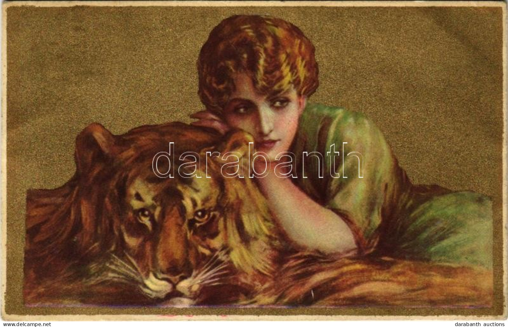 T2/T3 1922 Lady With Tiger. Italian Golden Art Postcard. Anna & Gasparini 101-1. Unsigned Corbella (EK) - Unclassified