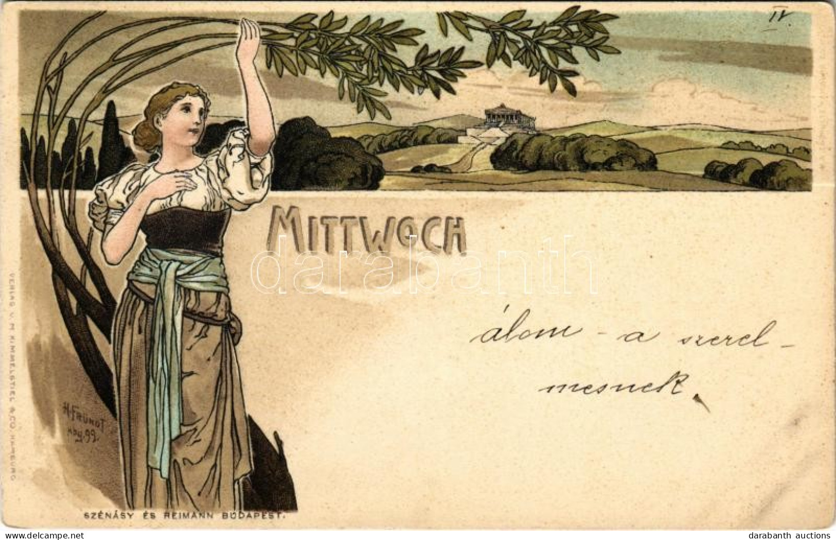 * T2/T3 Mittwoch. Verlag V. M. Kimmelstiel & Co. Art Nouveau Lady Litho Art Postcard S: H. Fründt (fl) - Unclassified